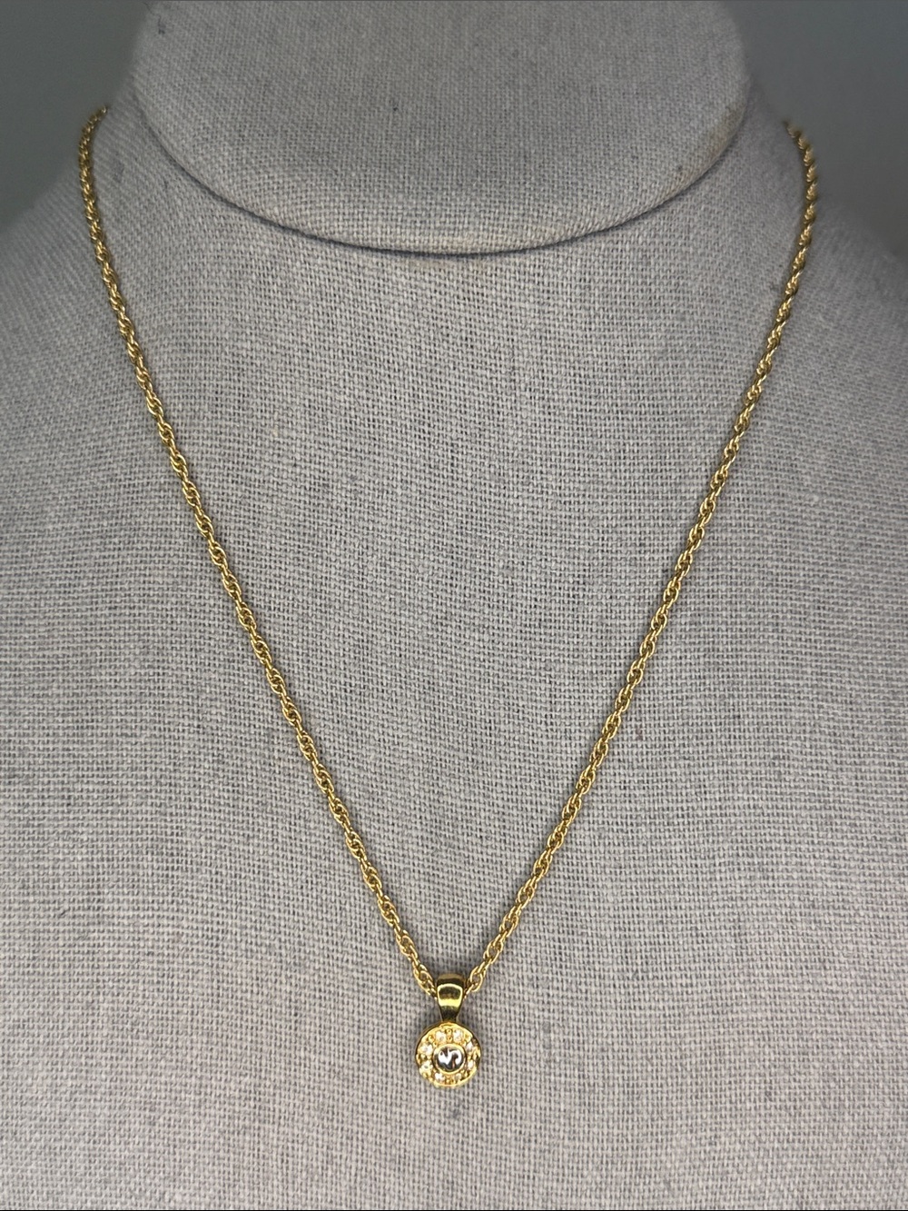 Nina Ricci Gold Tone Logo Pendant Necklace 16"